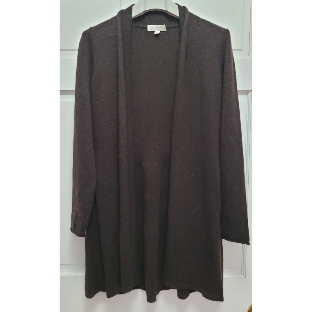 Kinross Women's 100% Cashmere Long Drape Open Front Cardigan - Brown - Medium